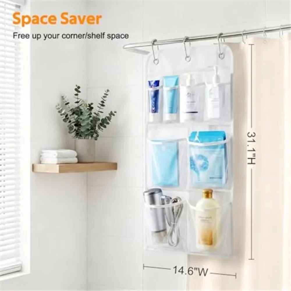 Hanging Shower Organizer Mesh Bathroom Caddy Over Door Pockets Storage Holder